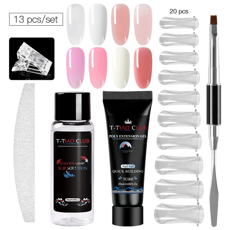 

T-TIAO CLUB Pink Nail Quick Building Poly Nail Gel Set 20ml Crystal Jelly Builder Nail Finger Extension Hard UV Gel Lacquer
