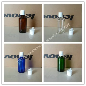 

50ml shiny clear/green/brown/blue glass bottle with white anti-theft plastic screw cap,essential oil bottle.