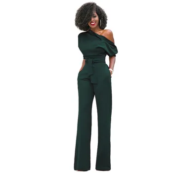 

One Shoulder Rompers Womens Jumpsuit Summer New Casual Party High Quality Wide Leg African Pockets Female Jumpsuit Clothes