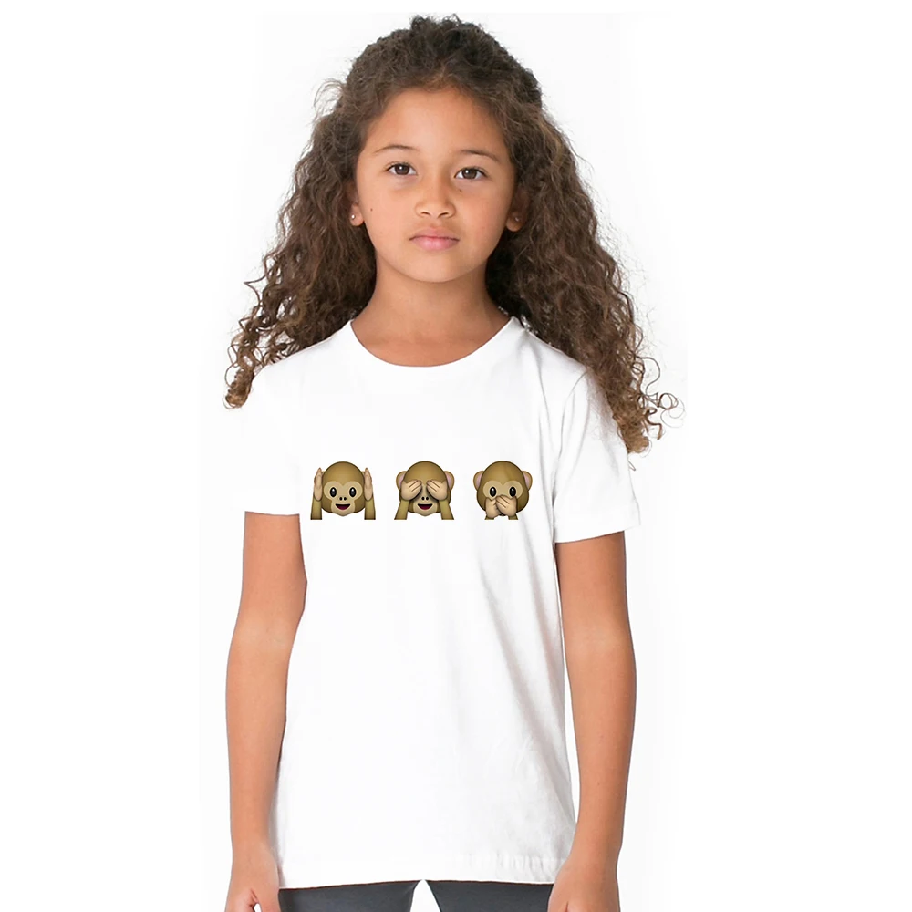 

1-12Y Kids Girls Summer Harajuku Style T Shirt Children Short Sleeve Emoji Monkeys T-shirt Funny Print Fashion Girls Tshirt