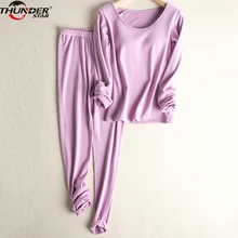 Бюстгальтер с подкладкой из флиса, теплый комплект из 2 предметов, женские подштанники,, осенне-зимнее тонкое однотонное ультра мягкое термобелье для женщин