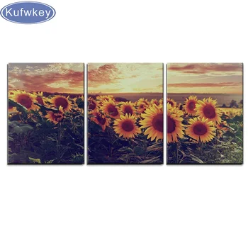 

Diamond Mosaic Landscape 3 piece sunflower Beaded Embroidery Painting flowers Painting DIY 3D Mosaic Drawings Paintings art