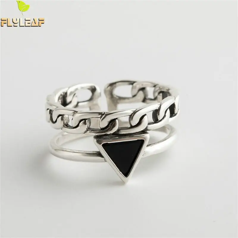

Flyleaf Geometric Triangle Double Lay Rings For Women Real 925 Sterling Silver High Quality Fine Jewelry Femme Open Ring Vintage