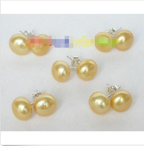 

hot sell new - 5 piece 11mm yellow freshwater pearls Earrings 925ss Stud j8376 Noble style Natural Fine jewe fast SHIPPING