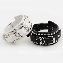 Новая мода Повседневное готичный панк стиль заклепки пряжки пояс из искусственной кожи Браслеты браслеты для Для женщин браслет с подвесками Обёрточная Бумага браслет