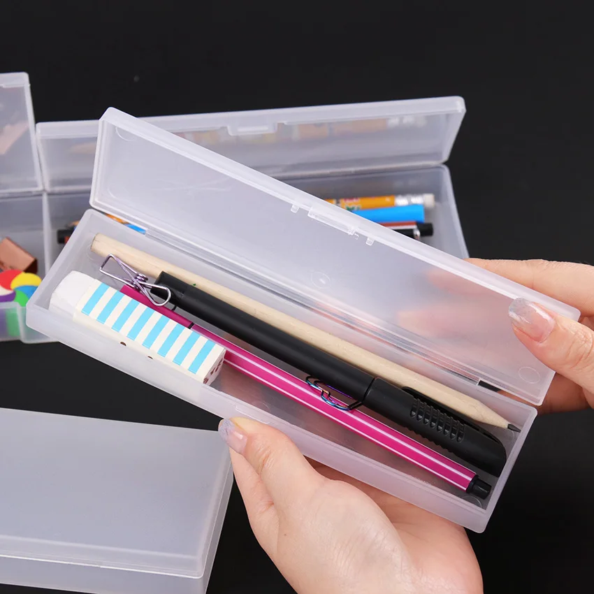 Simple Transparent Pencil Case Frosted Plastic Pencil Pens Storage Box Stationery Office Supplies. 