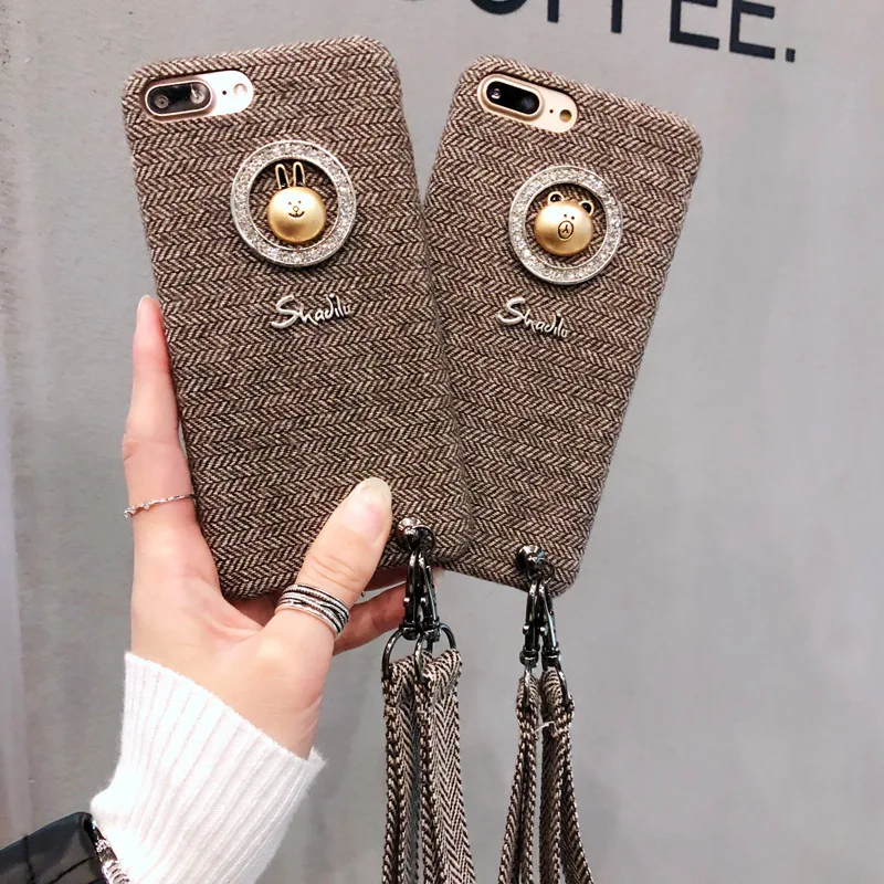 

Plush Cloth Set IphoneX Mobile Phone Shell Apple8 with Neck Lanyard 6s Tide Brand 7plus Cartoon New Female