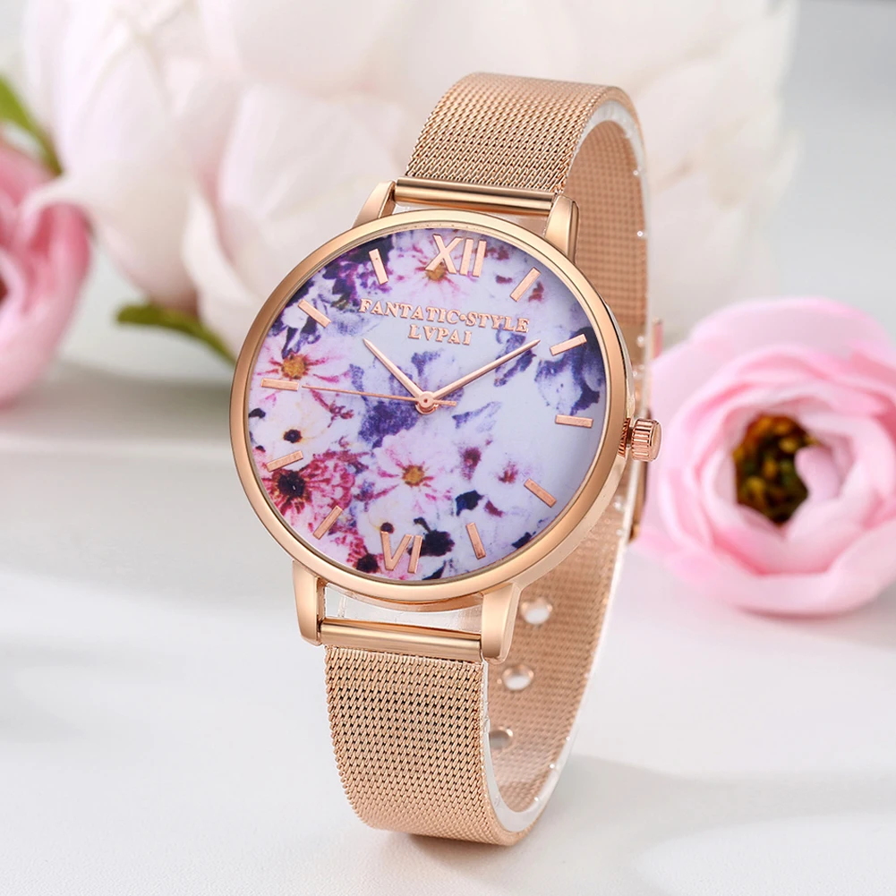 Lvpai Brand Daisy Watch Women Fashion Rose Gold Watch Couple Mesh Belt