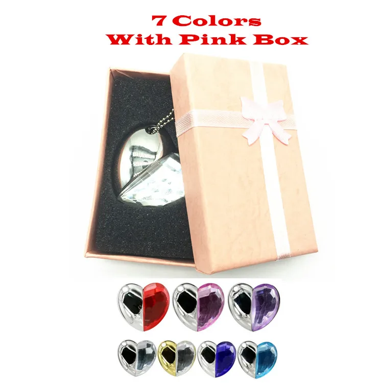 

7 Colors Metal Crystal heart pendrive + Nice Pink Box 4GB 8GB 16GB 32GB 64G Diamond Heart USB 2.0 Flash Drive Memory Stick