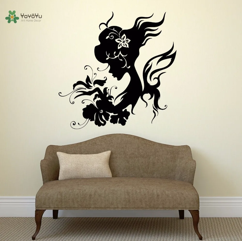 

YOYOYU Vinyl Wall Decal Beautiful Exquisite Woman With Flowers And Butterflies Interior Living Room Decoration Stickers FD259