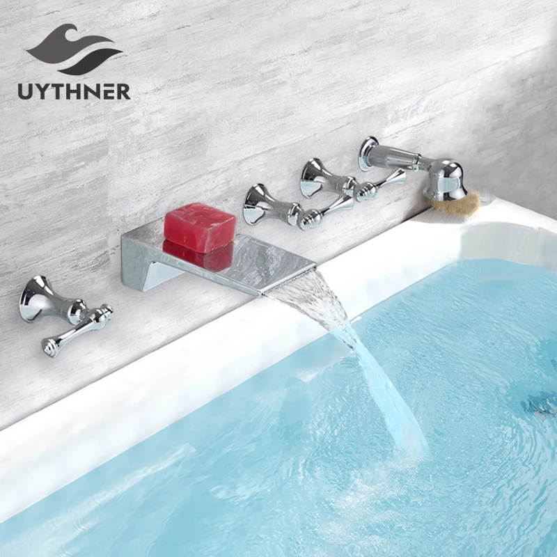 Uythner Chrome Bathtub Faucet Mixer Basin Tap Wide Spout Waterfall