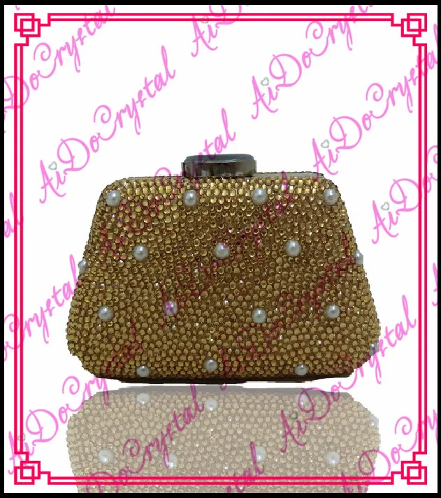 Aidocrystal fashionable handmade golden pearls bottle shape ladies clutch bag and high heel shoes for party