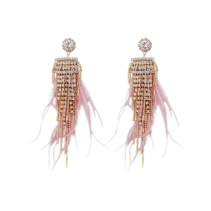 

925 silver needle fringed long earrings feather earrings female temperament personality earrings