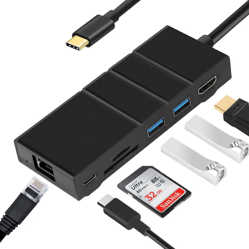 Док-станция с разъемом типа C HDMI RJ45 USB power Delivery Hub для ноутбука Macbook Pro hp DELL Surface lenovo samsung Dock