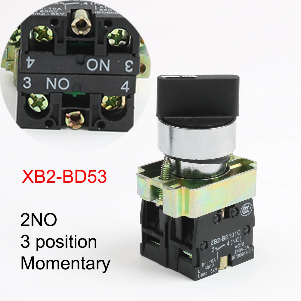 XB2-BD21 BD25 BD33 BD53 BD73 1NO/2NO/1NO1NC 2/3 мгновенное положение/самосброс фиксация/самоблокирующийся селектор кнопочный переключатель