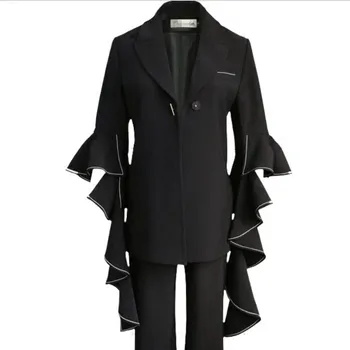 

2020 Spring autumn Fashion Women Blazer Jacket notched collar ruffle Sleeve Office lady slim Suit small suit