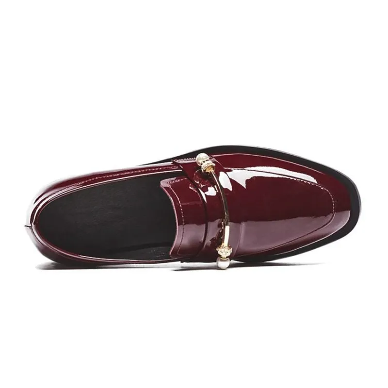 2019 Spring New British Women Loafers Patent Leather Women's Oxford Shoes Shallow Mouth Square Toe Pearl Casual Flat Shoes Woman (17)