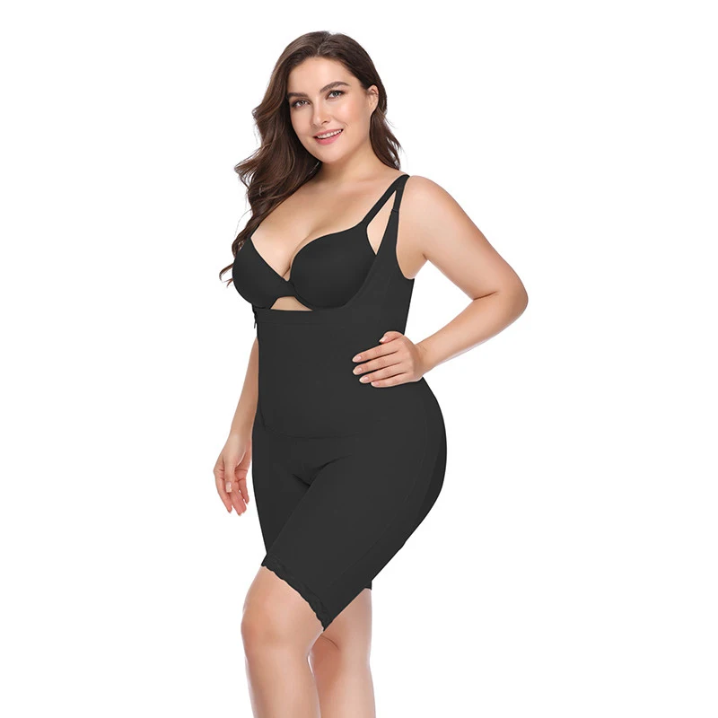 Women Slimming Spandex Open Bust Bodysuit Shapewear Thigh Slimmer Shaping Seamless Full Body Shaper Corset Butt Lifter Plus Size - Цвет: Черный