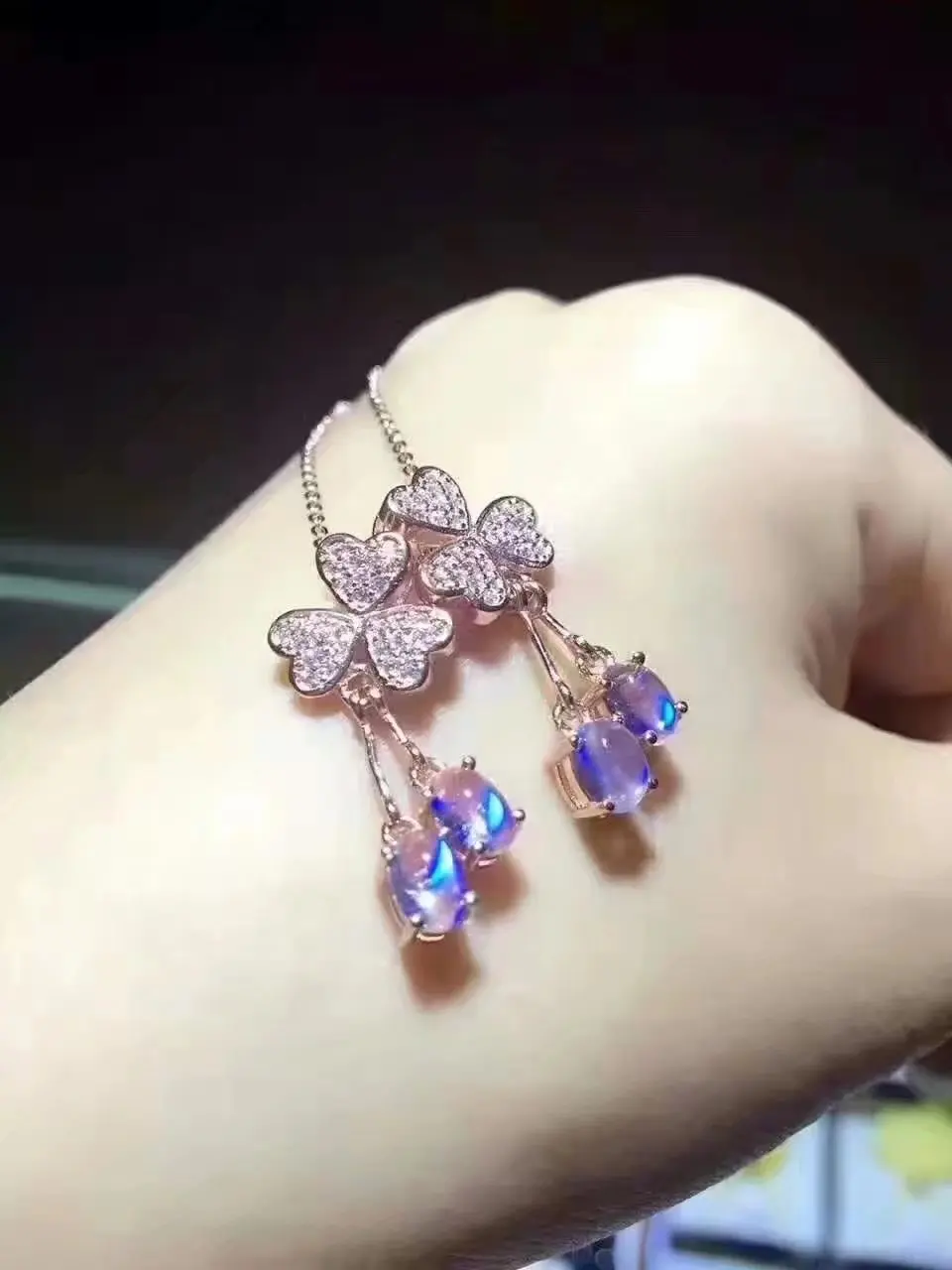 Верность естественно 4*6 мм подвески из лунного камня s925 серебро happy fine jewelry подарок для женщин вечерние натуральный синий драгоценный камень