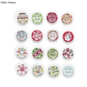 

50pcs Christmas 4 Holes Round Wood Buttons Sewing Scrapbooking Clothing Gift Handwork Home Decor 15mm