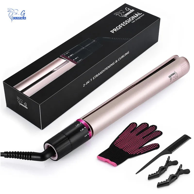 

GUSTALA SM-068A Ceramic Hair Straightener 2 in 1 Design Rotating Adjustable Temperature Flat Iron for Different Hair Styling