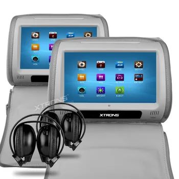 

Grey 2X 9" Touch Screen Monitors Car Headrest DVD Player Supports USB and SD Card IR & FM transmitter 32 bits games