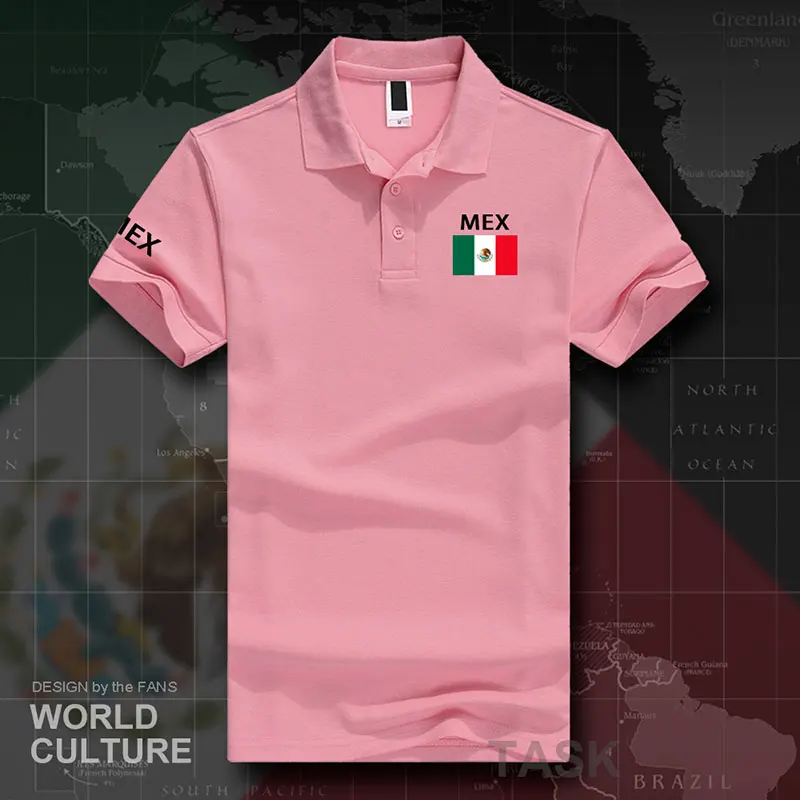 Мексиканские США, Мексика, поло, рубашки для мужчин, короткий рукав, белые бренды, с принтом для страны, хлопок, национальная команда, флаг, Новинка - Цвет: polo-LightPink
