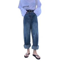 Высокая талия джинсы бойфренд для женщин Винтаж свободные длинные прямые джинсы femme