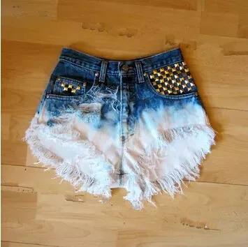 ShortS WOMEN SHORTS High Waisted Shorts Studded Vintage Rainbow Ripped HOT SALE | Женская одежда