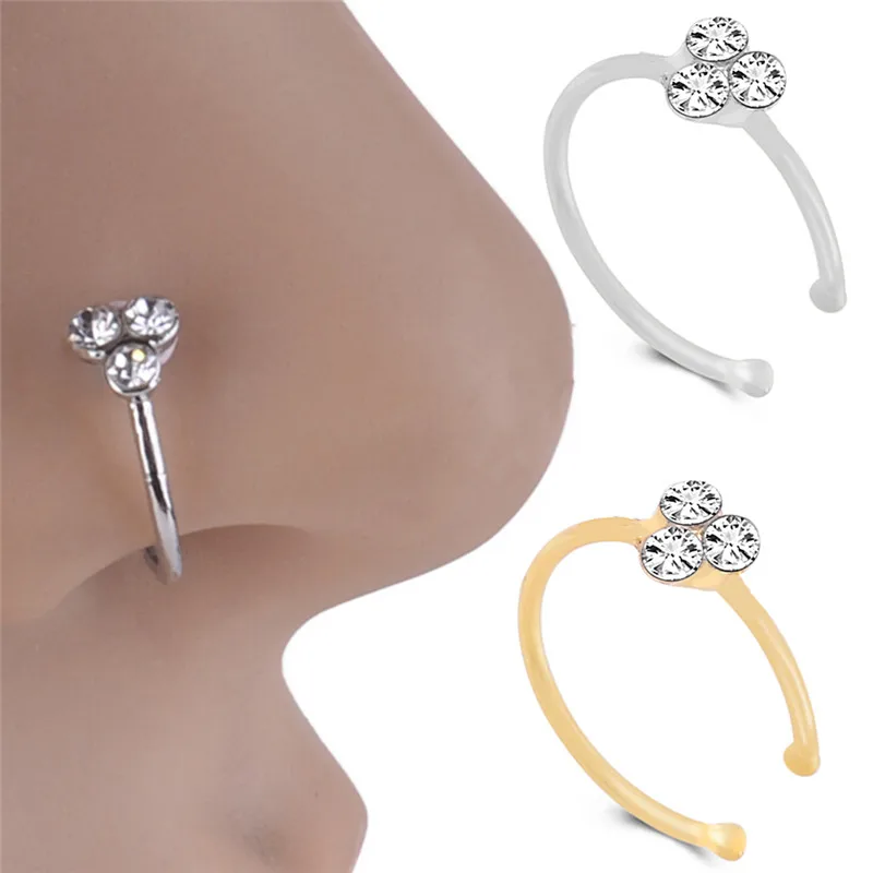 Body Jewelry Stainless Steel Nose Ring punk Piercing Crystal Rhinestone Nose Ring Hoops Piercing