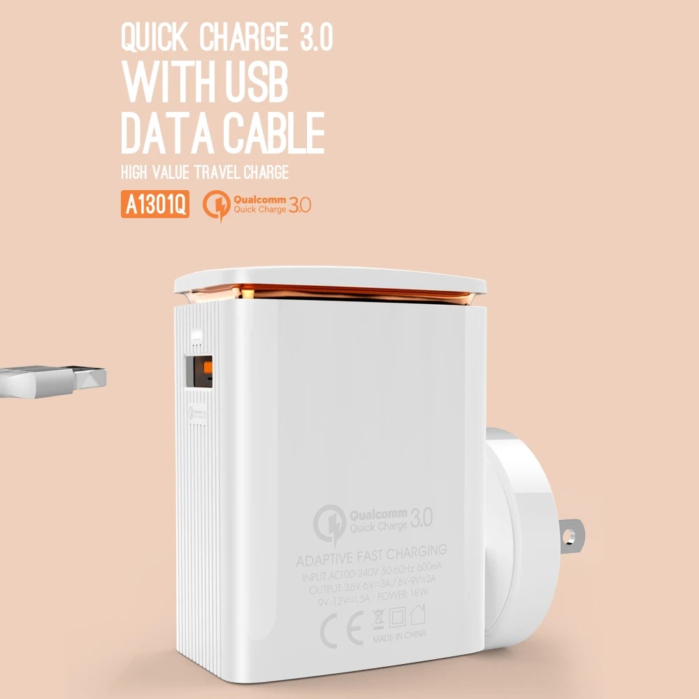 LDNIO A1301Q один USB порт QC3.0 домашнее зарядное устройство с Android/type c/Apple кабель сотового