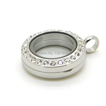 

New product silver stainless steel 20mm rhinestone magnetic floating locket
