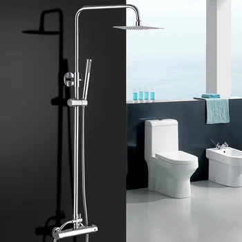 

Luxury Wall Mounted Thermostatic 10 Inch Shower Head Stainless Steel Rain Shower Faucets Set System Cold And Hot Water
