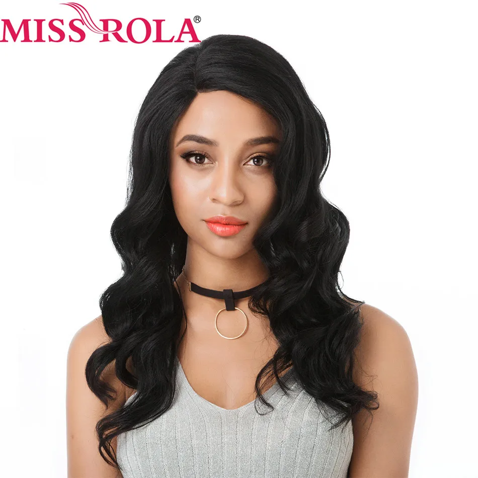 Мисс Рола парик с кружевом спереди Синтетический Kanekalon волосы тела волна сторона часть натуральный цвет темные корни бесклеевой Омбре парик термостойкий