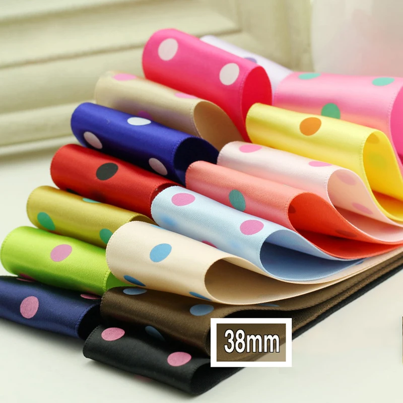 5meter/lot printed dot polyester ribbon handmade diy flower costume gift box packaging material grosgrain ribbon 38mm T-006
