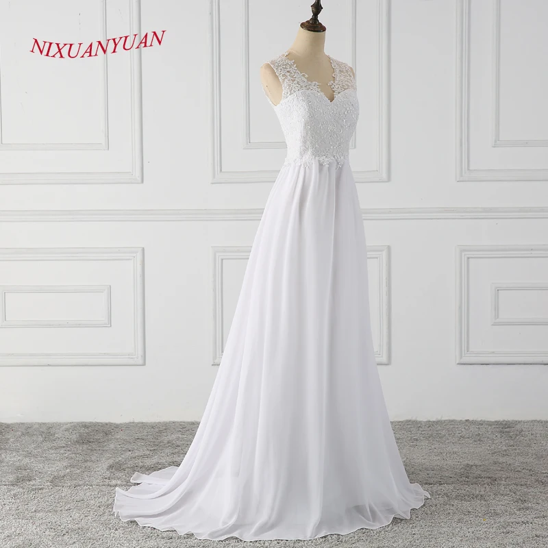 NIXUANYUAN,, простое, с длинным шлейфом, на молнии, с аппликацией, ТРАПЕЦИЕВИДНОЕ пляжное свадебное платье, белое, свадебное платье из шифона