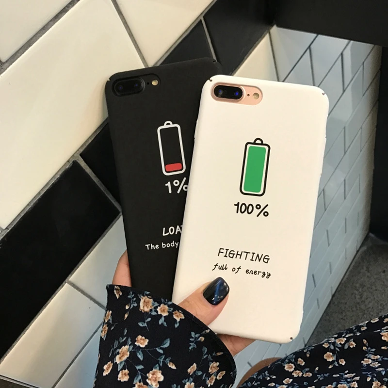 

Battery Patterned Couple Phone Case For iphone 6S XR XS MAX X 10 7 8 6 6S Plus 7plus 8plus Case Soft Silicon Fashion Back Cover