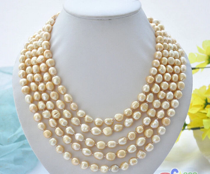 

FREE SHIPPING>>>@@ > P5086 Long 100" 10mm champagne baroque freshwater pearl necklace ^^^@^Noble style Natural Fine jewe &