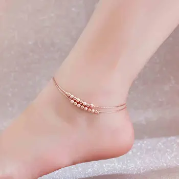 

Real S925 Sterling Rose Color 2-layer Beads Anklet Women Fashion Charming Fine Foot Jewelry (SA107)