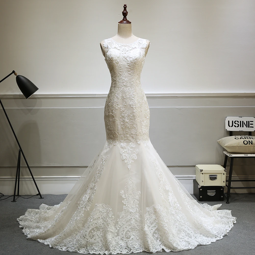 Elegant Lace See Through Backless Vintage Mermaid Wedding Dress