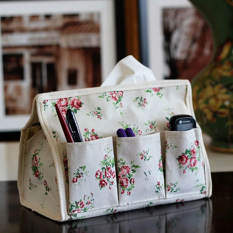  1Pcs New Pastoral Floral 6 Pocket Tissue Box Napkin Cover Paper Holder Handkerchief Case