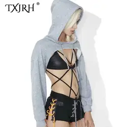 Txjrh соблазнительный углубление грудной клетки толстовки с длинными рукавами Повседневные Модные женские пуловеры с капюшоном уличные