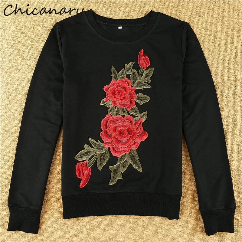 Chicanary Floral Embroidered Women Hoodies Casual Sweatshirts with