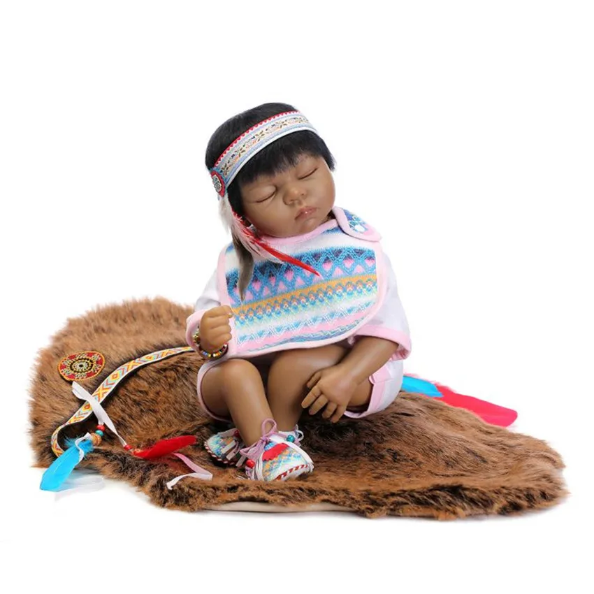

Hot Silicone Reborn Dolls Black Color Sleeping Doll Toys for Children,19 Inch Lifelike Baby Reborn Indian Doll