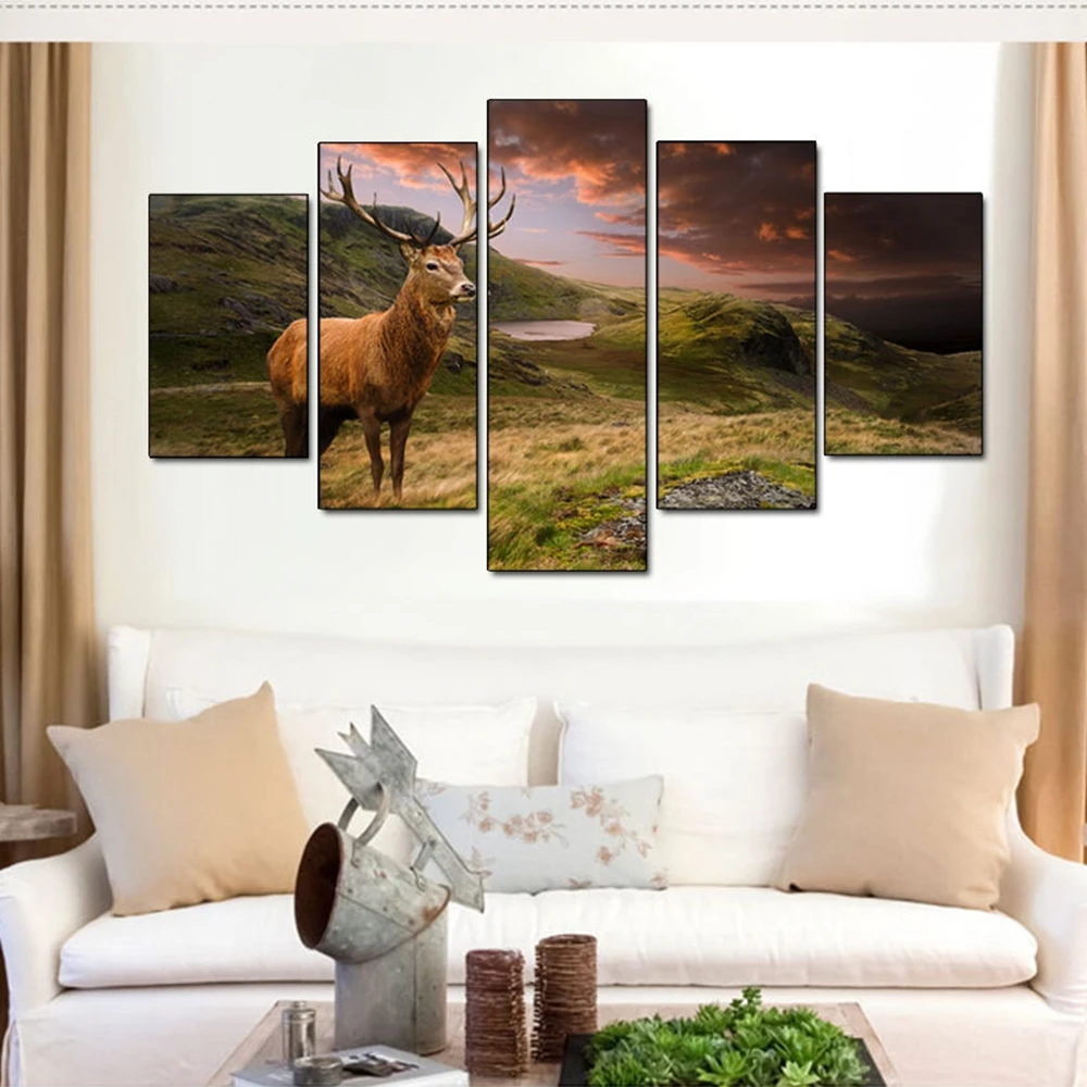 Modular-Pictures-Wall-Art-Poster-Frame-Home-Decor-Living-Room-5-Pieces-Deer-Antelope-On-The (2)