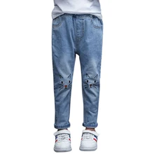 Джинсовые штаны для девочек Новинка года, летние детские брюки свободные штаны с рисунком кота для девочек детские джинсовые брюки pantalon джинсы для малыша