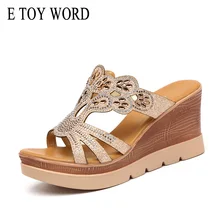 E TOY WORD Plus Size 34-43 rhinestones sandals women 2019 Summer high heel slipper platform wedges women slippers fashion Gold E TOY WORD Plus Size 34-43 rhinestones sandals women 2019 Summer high heel slipper platform wedges women slippers fashion Gold