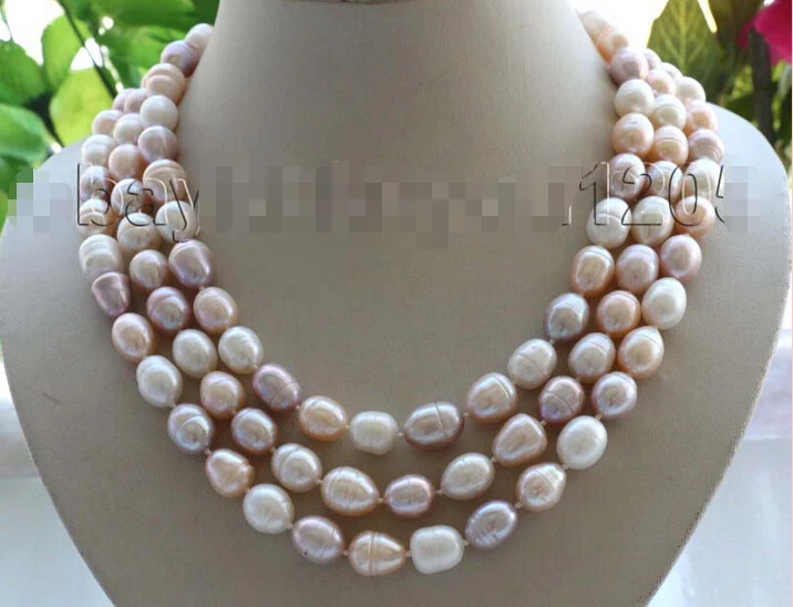 

17-18-19" 3Rows Genuine Natural 13mm Multicolor Rice Pearl Necklace #f2032!