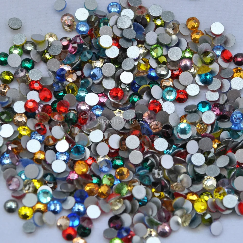 Free Shipping! 1440pcs/Lot, ss3 (1.3-1.5mm) Mixed Colors Flat Back Nail Art Glue On Non Hotfix Rhinestones