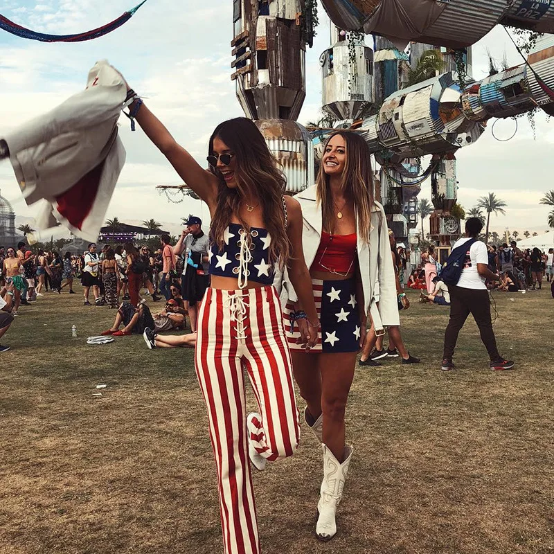 red and white striped flare pants